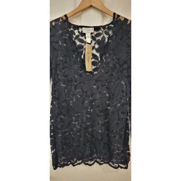 J. Valdi black lace swimsuit coverup eyelet New See through - Picture 6 of 16